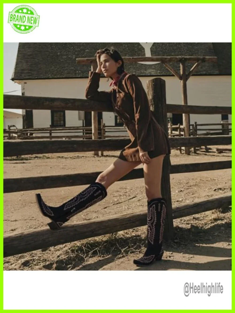 Knee High Cowboy Boots for Women Embroidered Chunky Heel Square Toe Fashion
